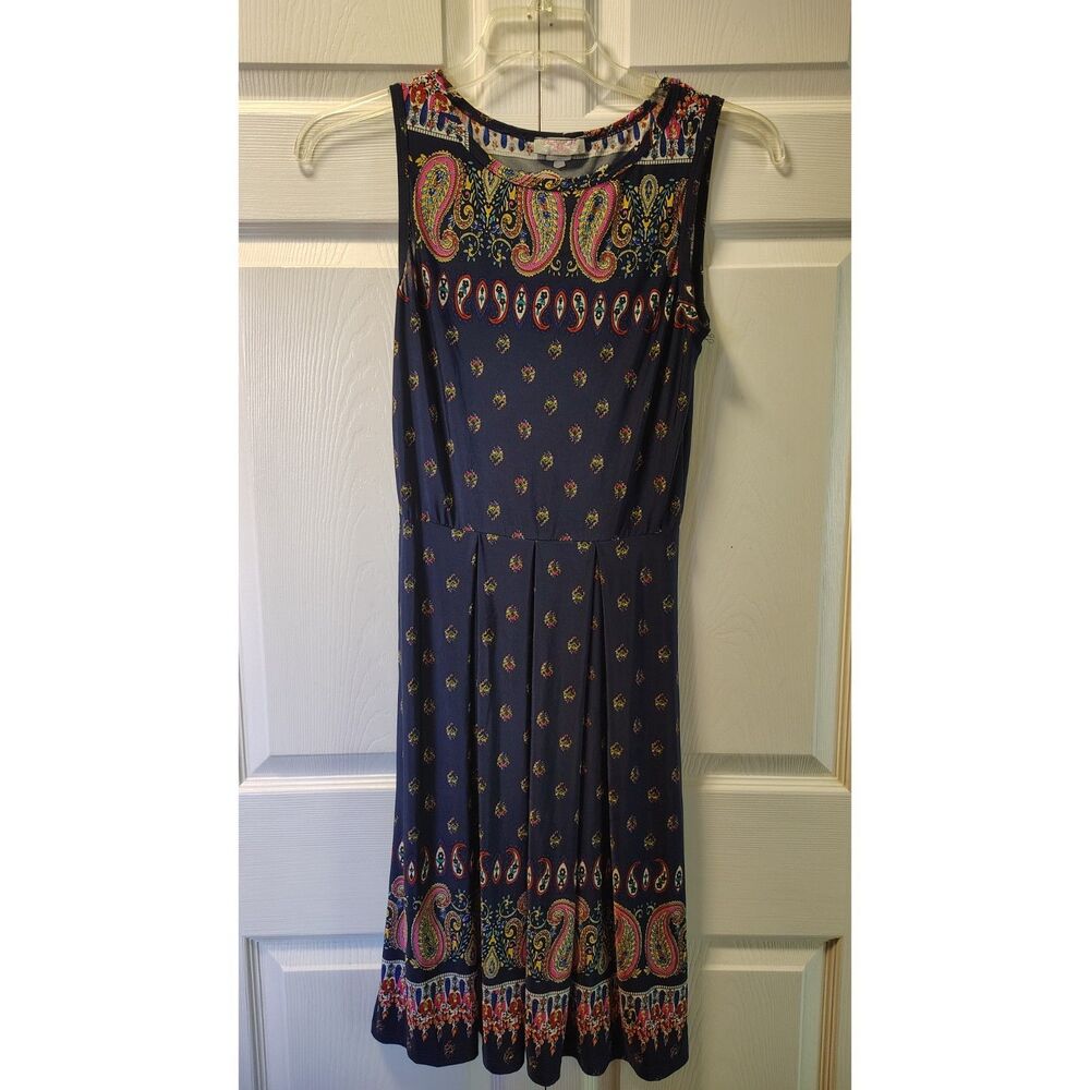 Pretty Young Thing Women's Medium Navy Paisley Border Print Sleeveless Dress